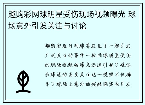 趣购彩网球明星受伤现场视频曝光 球场意外引发关注与讨论