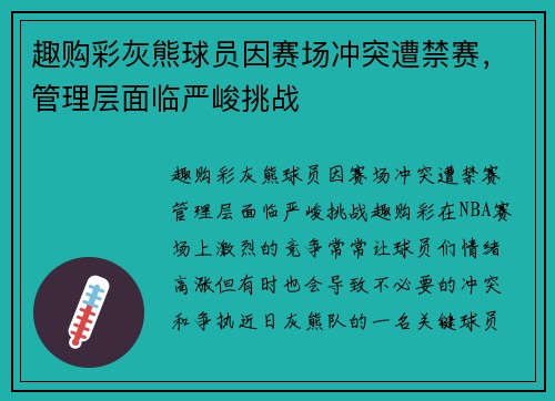 趣购彩灰熊球员因赛场冲突遭禁赛，管理层面临严峻挑战