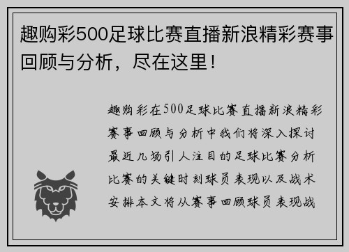 趣购彩500足球比赛直播新浪精彩赛事回顾与分析，尽在这里！